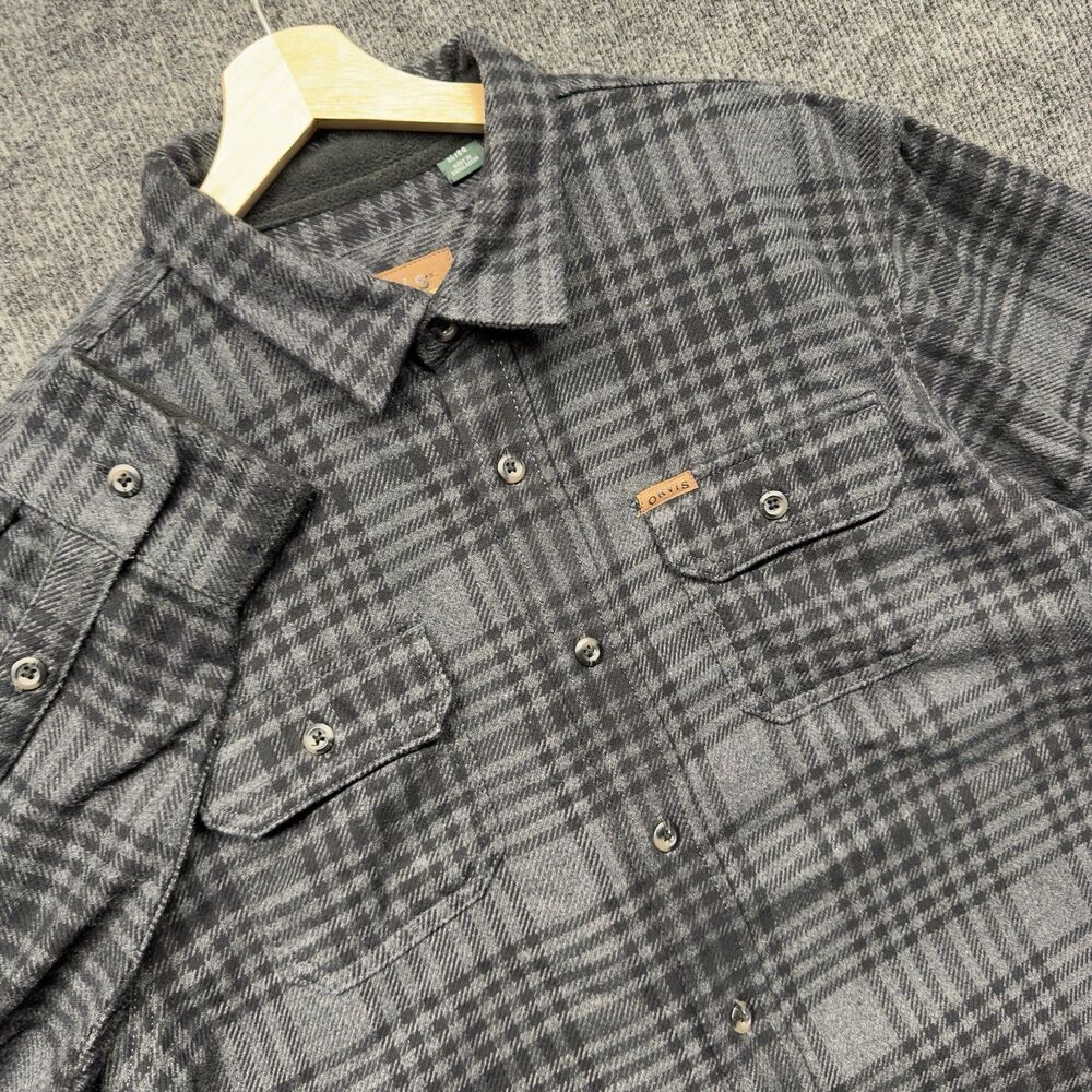 Orvis Mens Heavy Flannel Shirt XL Black Charcoal Cotton Blend Plaid Button Down